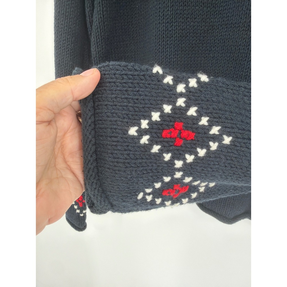 Norton Studio Navy Blue Snowflake Nordic Knit Mock Neck Sweater Large - Picture 6 of 7